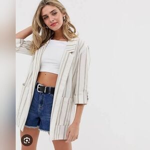 PULL & BEAR Lightweight Cream Striped Blazer. Size Small.
